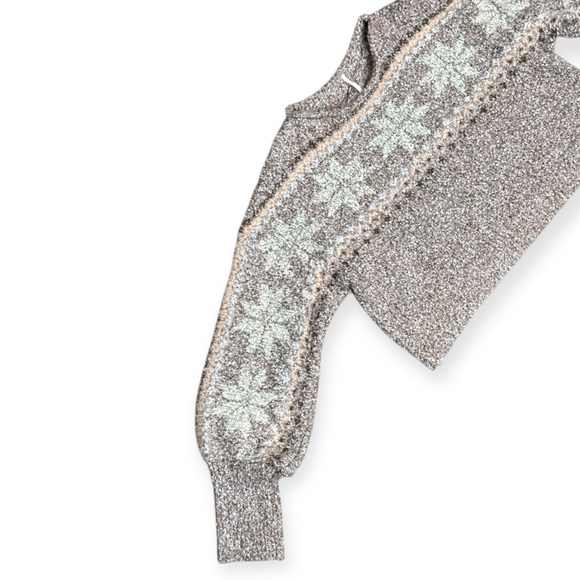 FREE PEOPLE GINGERBREAD COMBO SNOWFLAKE CROPPED PULLOVER SWEATER - Picture 7 of 14
